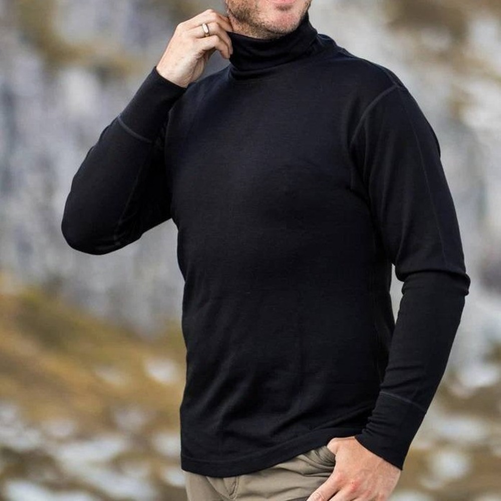 Woolx Black Prescott Turtleneck Long Sleeve 100% Merino Wool Baselayer Size XL